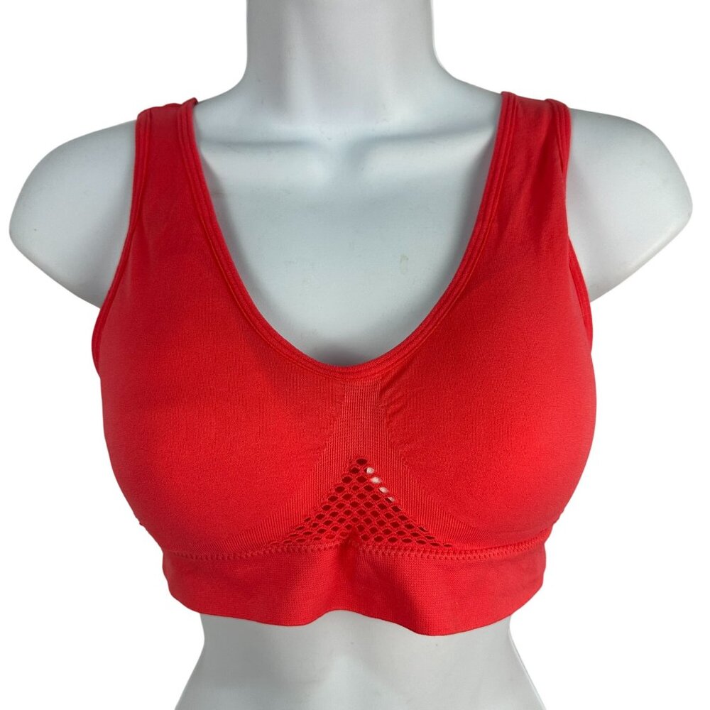 Red Scoop Neck Mesh Back Womens Sports Bra Size L Nylon & Elastane Blend Stretch
